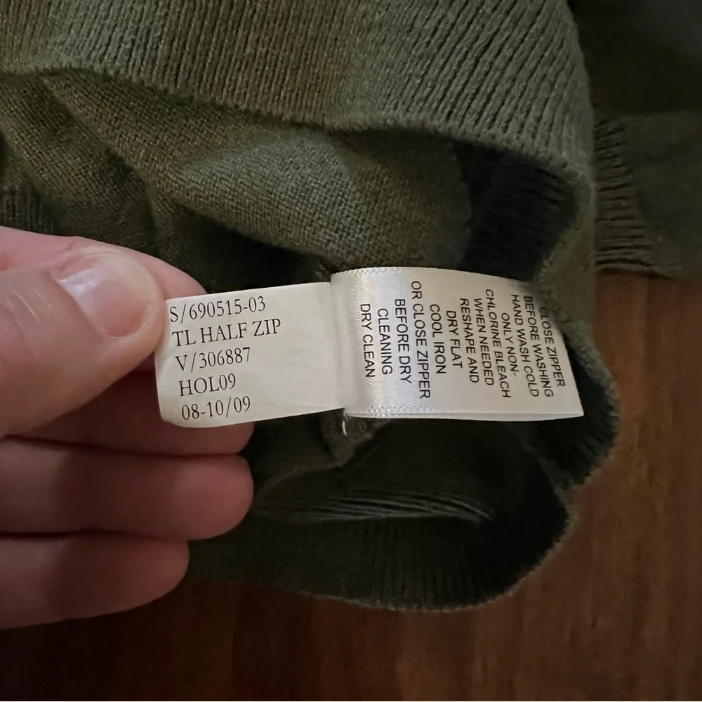 Banana Republic Olive Green Silk Cashmere Blend Half Zip size XL